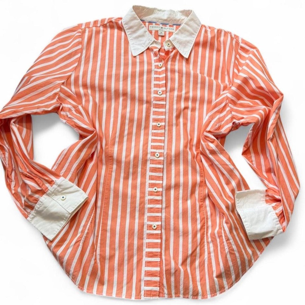 Vintage Y2K Tommy Hilfiger Orange Striped Button Down Shirt, Women's Size 18